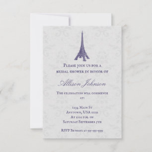 Invitation Fête des mariées pourpre Tour Eiffel Damas