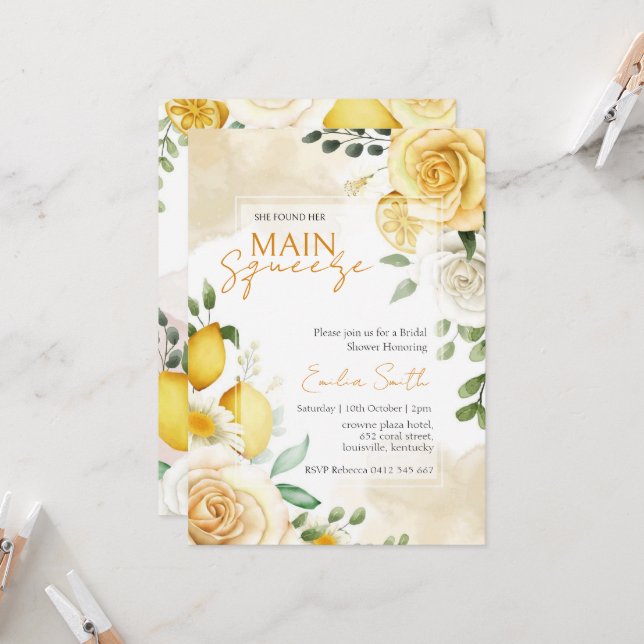 Invitation Fête des mariées principale de citron de taille (Devant/Arrière en situation)