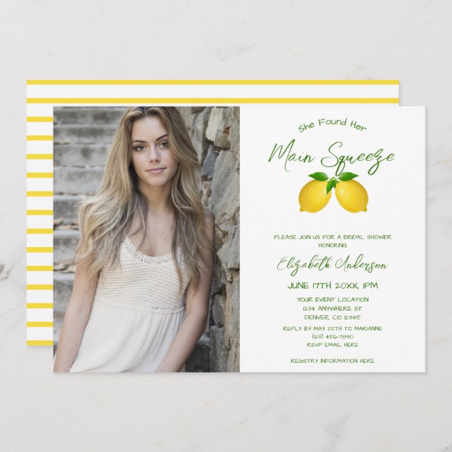Invitation Fête des mariées principale de citron de taille (Devant / Derrière)