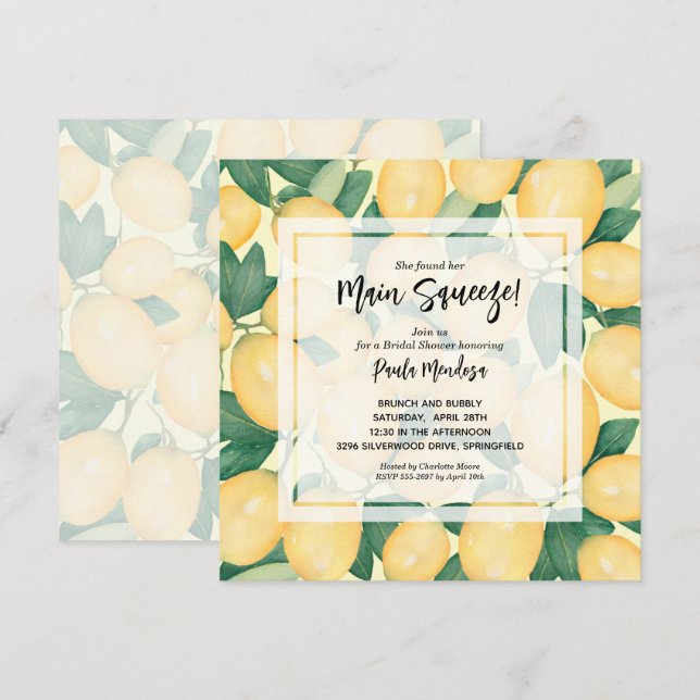 Invitation Fête des mariées principale de citrons de taille (Devant / Derrière)