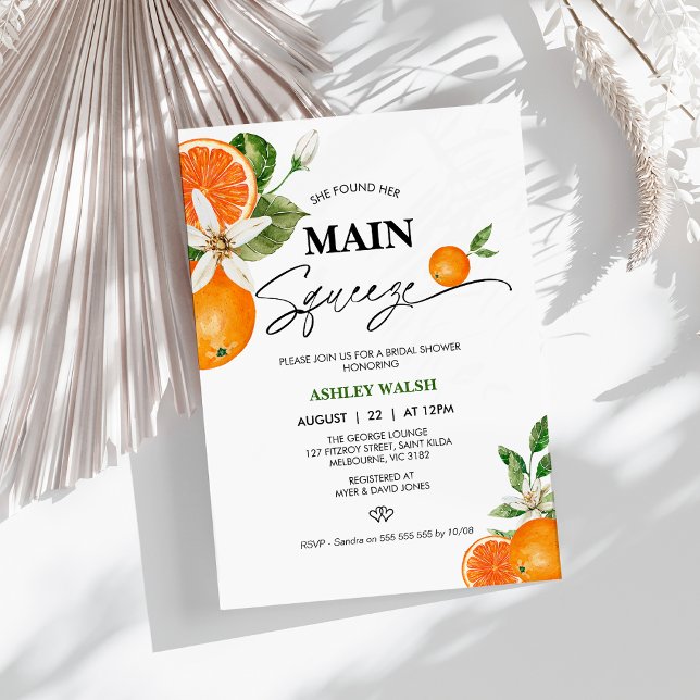 Invitation Fête des mariées principale de la pierre d'agrumes (Oranges She Found Her Main Squeeze Bridals Shower Invitation, Citrus Bridal Shower Invitation,)