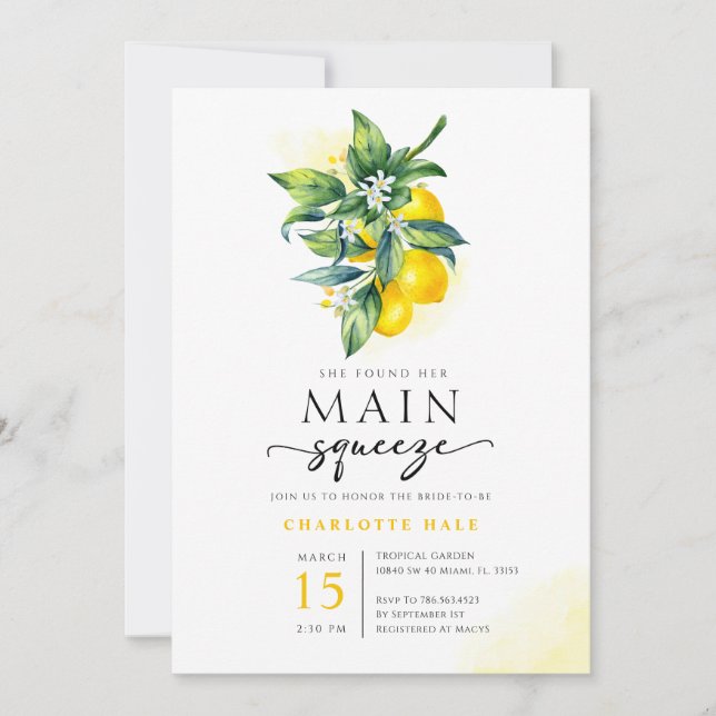 Invitation Fête des mariées principale de la taille du citron (Devant)