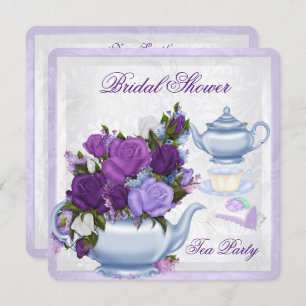 Invitation Fête des mariées Purple Blue Floral Tea Party
