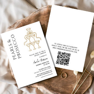 Invitation Fête des mariées QR Code Pearls et Prosecco