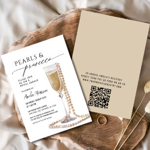 Invitation Fête des mariées QR Code Pearls et Prosecco
