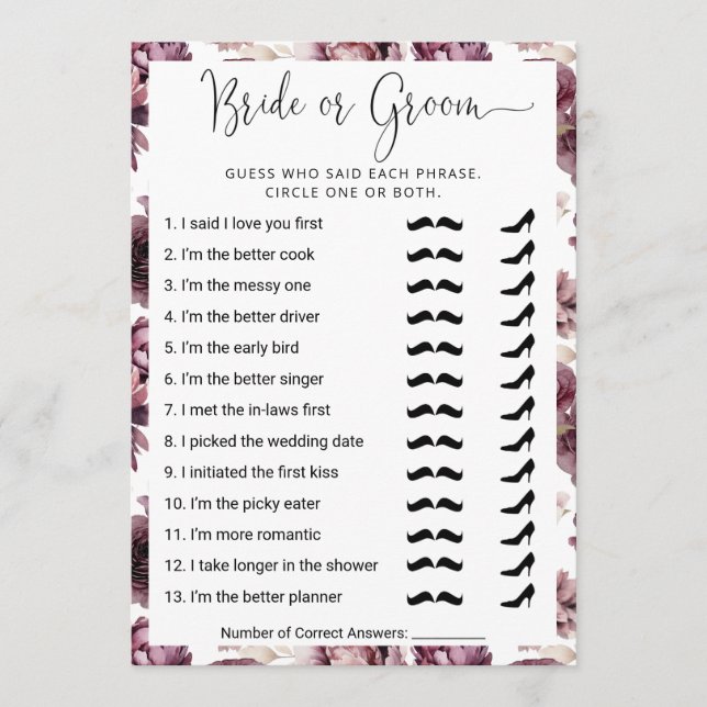 Invitation Fête des mariées Qui connaît le mieux le couple ?  (Devant)