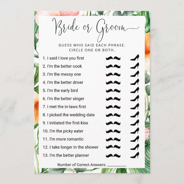 Invitation Fête des mariées Qui connaît le mieux le couple ?  (Devant)