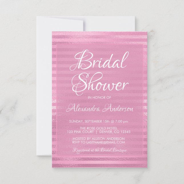 Invitation Fête des mariées rayée rose Foil (Devant)