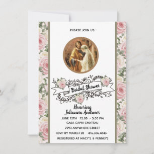 Invitation Fête des mariées religieuse catholique rose roses