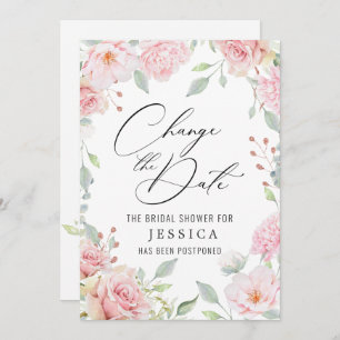 Invitation Fête des mariées Reportée Date Elegant Blush Roses