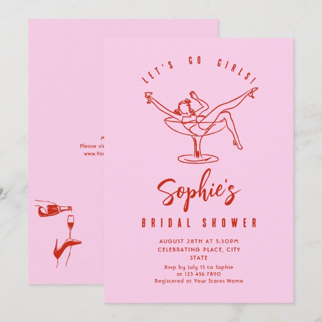 Invitation Fête des mariées rétro à griffes à main funky (Devant / Derrière)