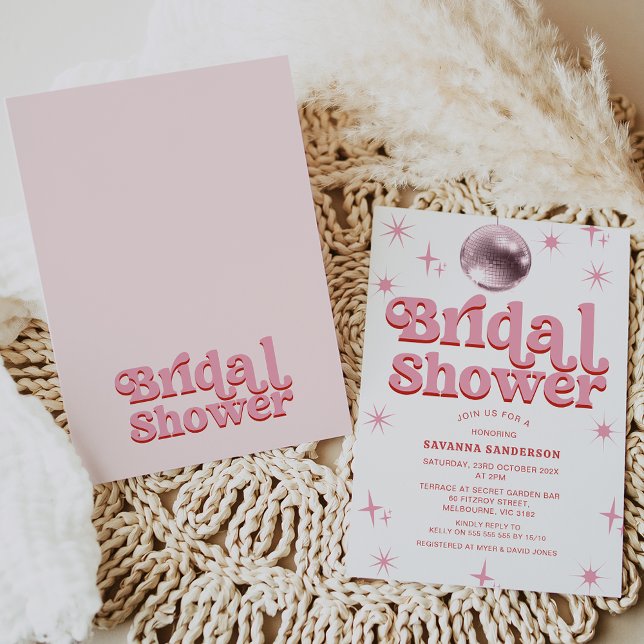 Invitation Fête des mariées Retro Rose Red Disco Ball (Créateur téléchargé)