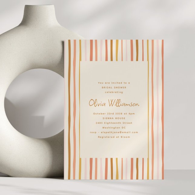 Invitation Fête des mariées Retro Wavy Stripes Mustard Blush (Créateur téléchargé)