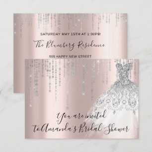 Invitation Fête des mariées Robe blanche Rose argent gris arg