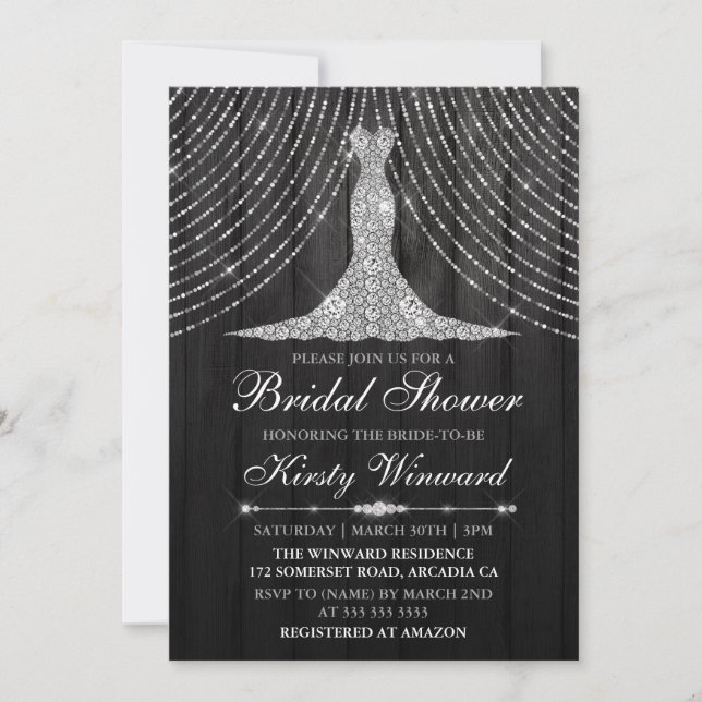 Invitation Fête des mariées robe de rideau en diamant noir ar (Devant)