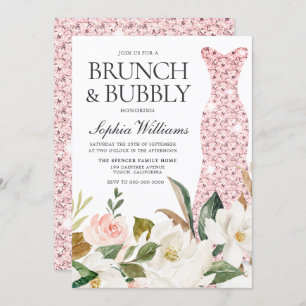 Invitation Fête des mariées Robe Mariage Blush Brunch & Bubbl