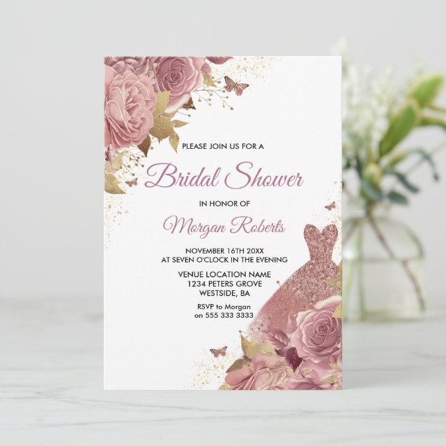 Invitation Fête des mariées Robe Rose rose pâle (Debout devant)