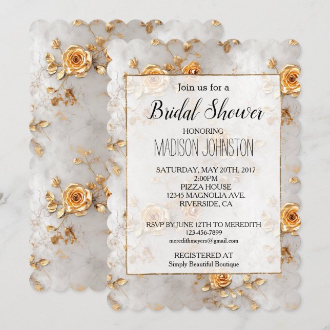 Invitation Fête des mariées romantique de Roses Jaunes (Devant / Derrière)