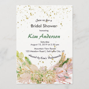 Invitation Fête des mariées romantique Succulente Rose Vert O