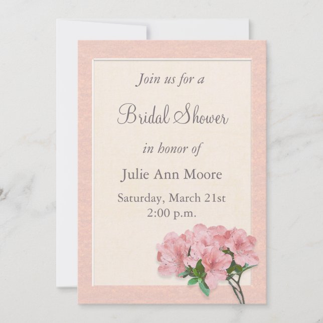 Invitation Fête des mariées rose Azalea Fleurs & Cadre (Devant)