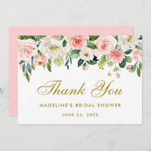 Invitation Fête des mariées Rose Blush Floral Gold Merci P