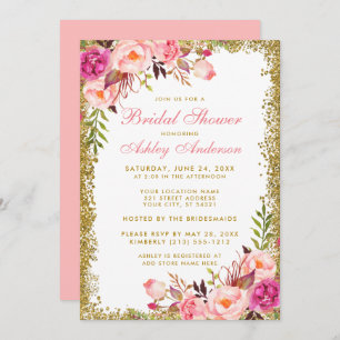 Invitation Fête des mariées Rose Blush Floral Parties scintil