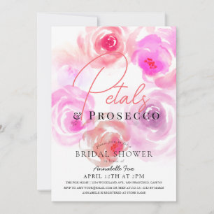 Invitation Fête des mariées Rose d'aquarelle Petals & Prosecc