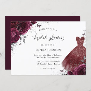 Invitation Fête des mariées Rose de robe Burgundy Argent