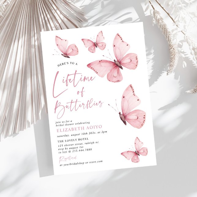 Invitation Fête des mariées rose des papillons (Créateur téléchargé)