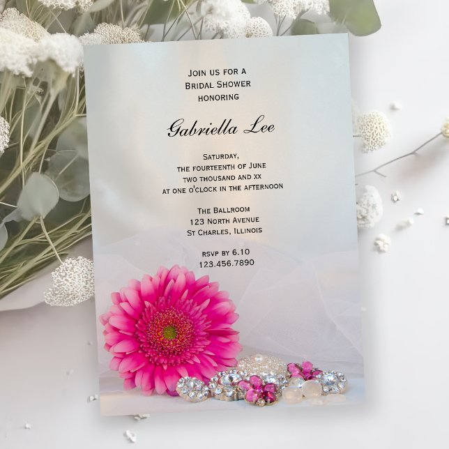 Invitation Fête des mariées rose Gerber Daisy et boutons (Créateur téléchargé)