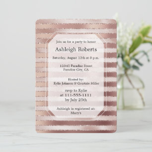 Invitation Fête des mariées rose Gold Blush Pink Stripes Glit
