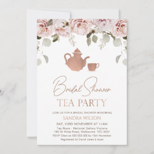 Invitation Fête des mariées rose Gold Boho Floral Tea Party