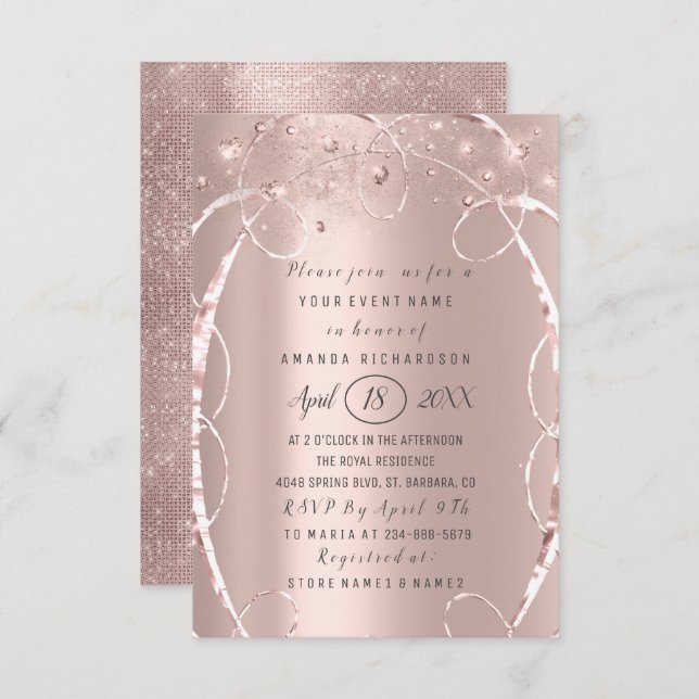 Invitation Fête des mariées Rose Gold Confetti Sweet 16e (Devant / Derrière)