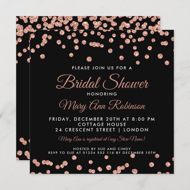 Invitation Fête des mariées Rose Gold Faux Parties scintillan (Devant / Derrière)