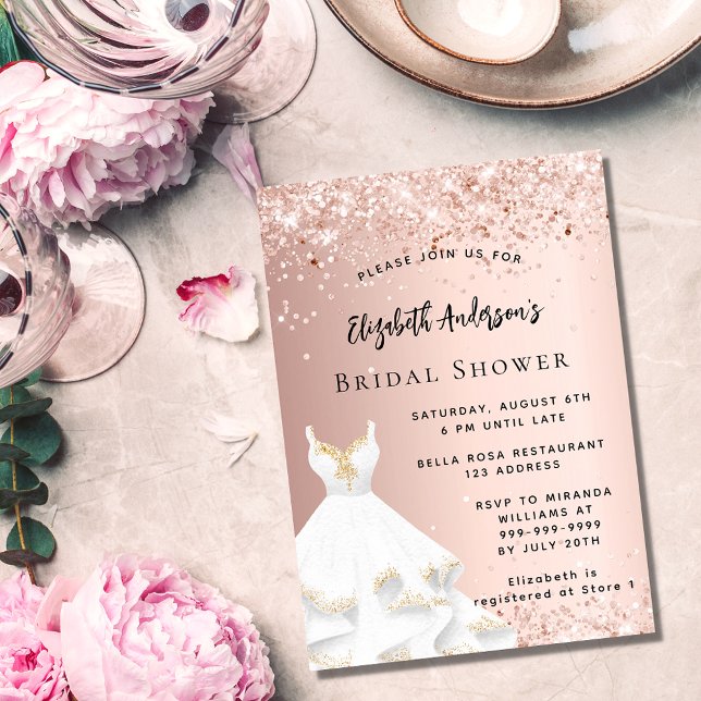 Invitation Fête des mariées rose or blanc robe luxe (Créateur téléchargé)