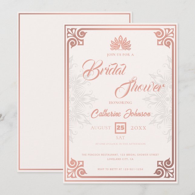 Invitation Fête des mariées rose Rose Art déco moderne (Devant / Derrière)