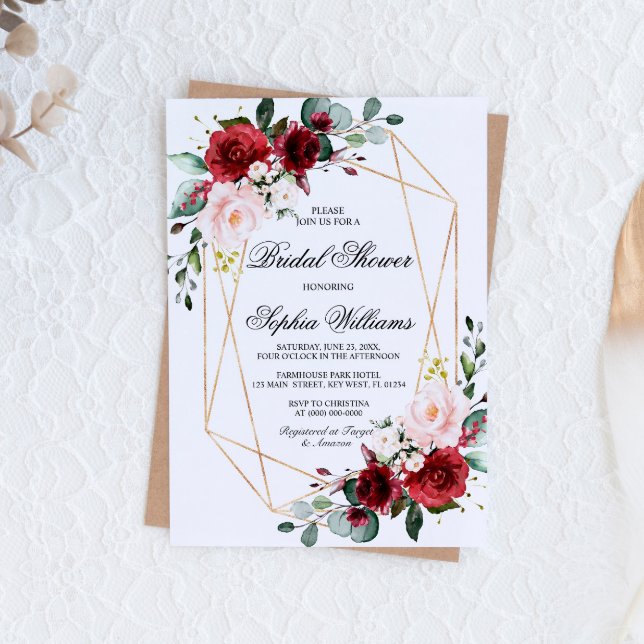 Invitation Fête des mariées Rose rose et bordeaux (Créateur téléchargé)