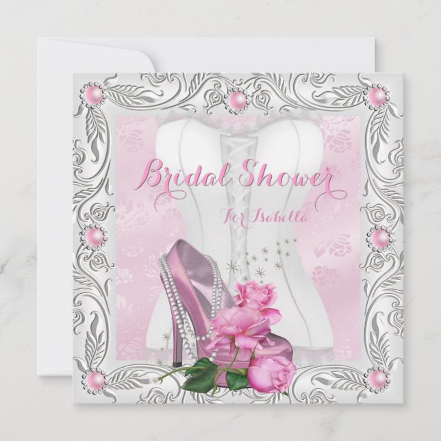 Invitation Fête des mariées Rose Rose Haut talons Lace Glam (Devant)