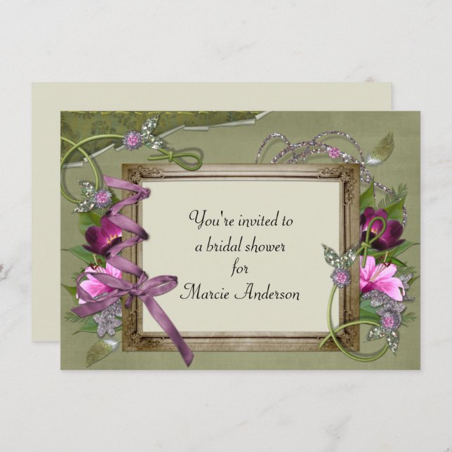 Invitation Fête des mariées rose vintage (Devant / Derrière)