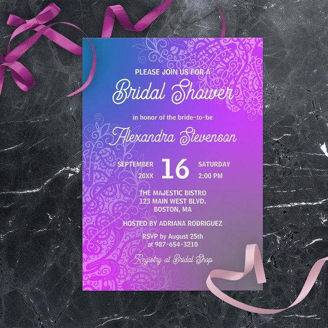 Invitation Fête des mariées rose violet Abstraite en dentelle (Créateur téléchargé)