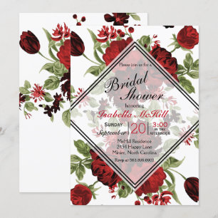 Invitation Fête des mariées - Roses rouges profondes