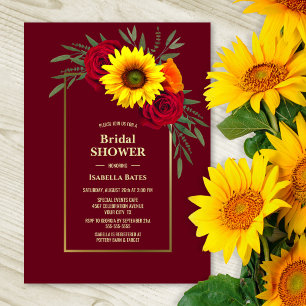Invitation Fête des mariées rouge de tournesol doré de Bourgo