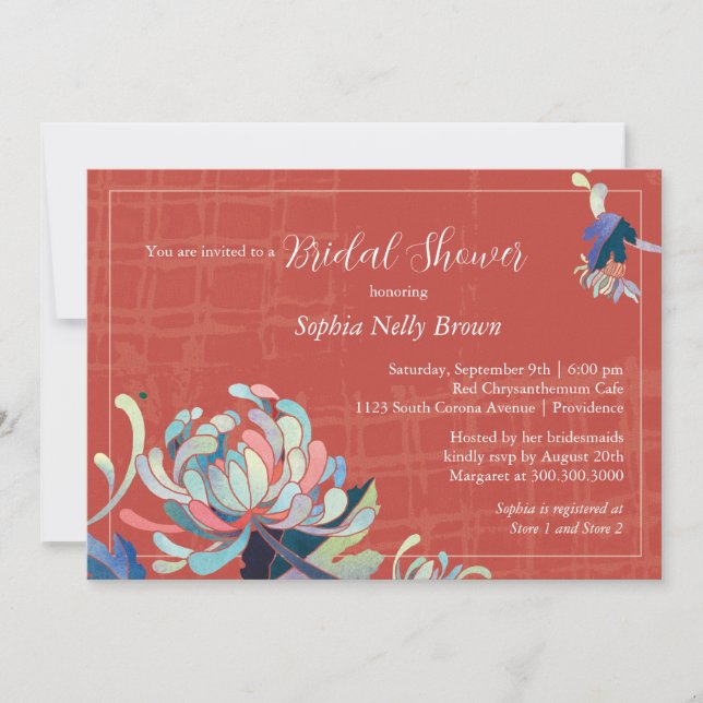 Invitation Fête des mariées rouge florale mignonne (Devant)