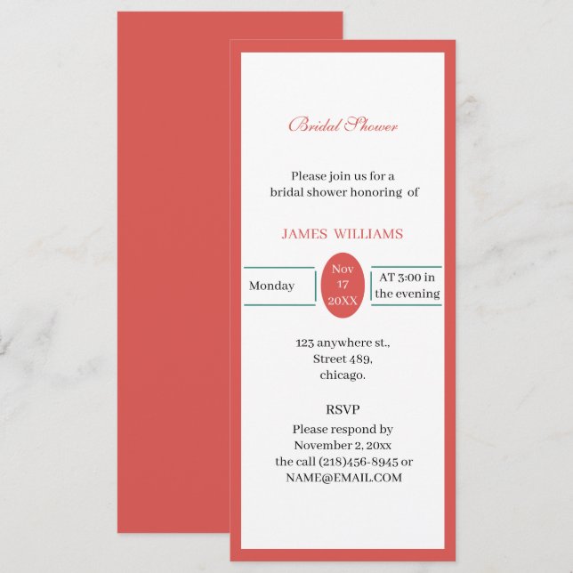 Invitation Fête des mariées rouge simple customisée (Devant / Derrière)