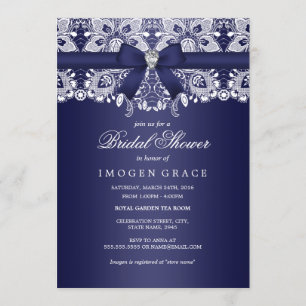 Invitation Fête des mariées Royal Blue Lace & Diamond Bow