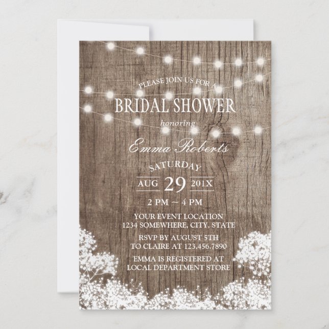 Invitation Fête des mariées Rustic Baby's Breath & String Lig (Devant)