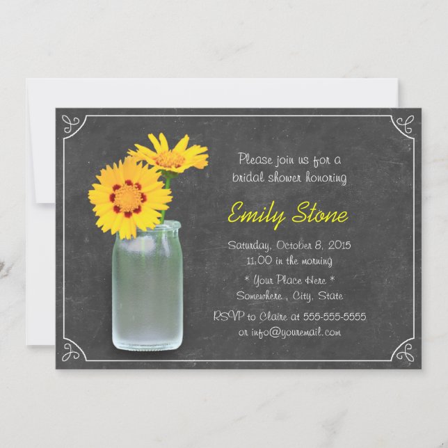 Invitation Fête des mariées Rustic Daisy & Mason Jar Chalkboa (Devant)