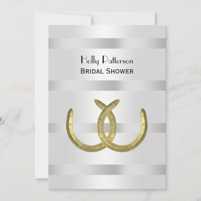 Invitation Fête des mariées Rustic Gold Horseshoe Silver Wht  (Devant)