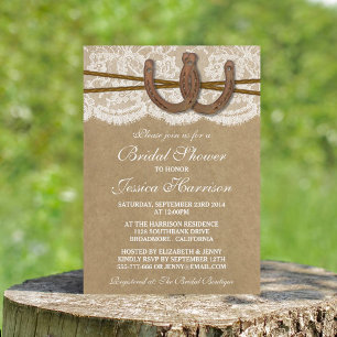 Invitation Fête des mariées Rustic Kraft & Lace Horseshoe