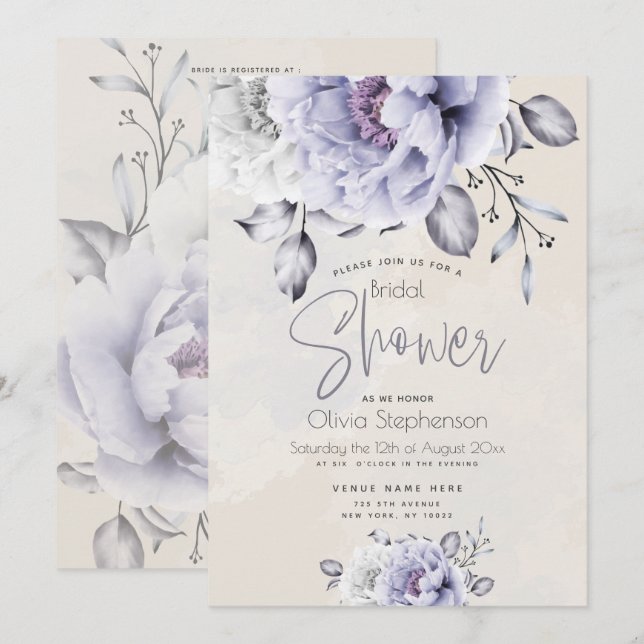 Invitation Fête des mariées | Rustic Lilac et Albâtre Peony (Devant / Derrière)